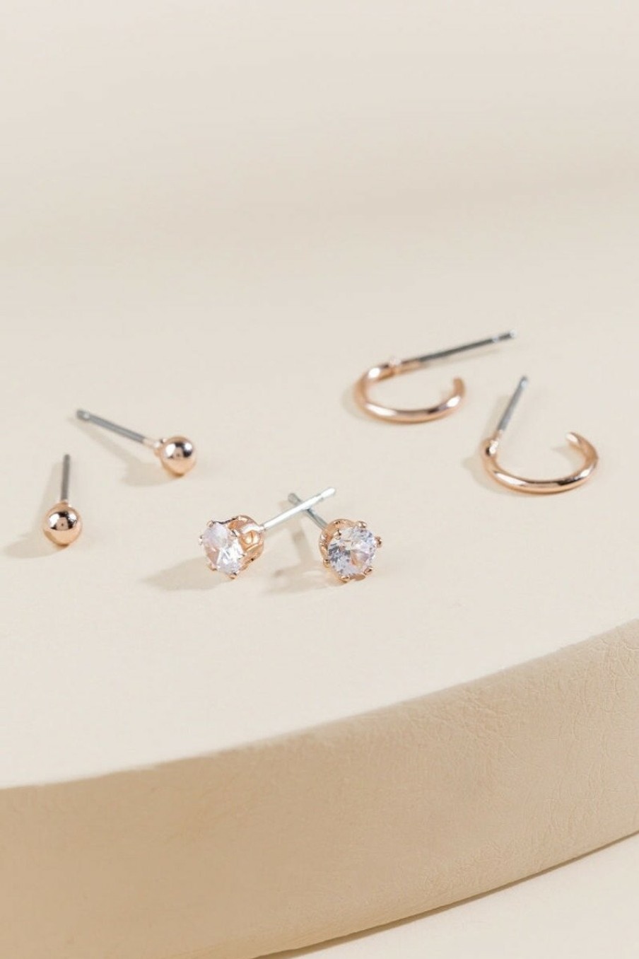 Francesca's Alexie Cz Studs Set In Rose Gold Earrings