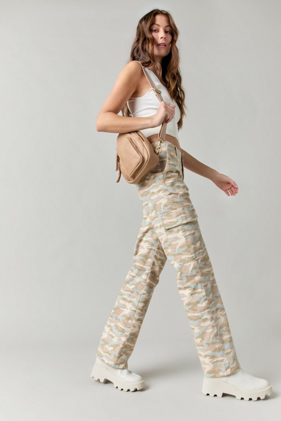 Francesca's Shanon Camo Cargo Pants Olive Green Pants