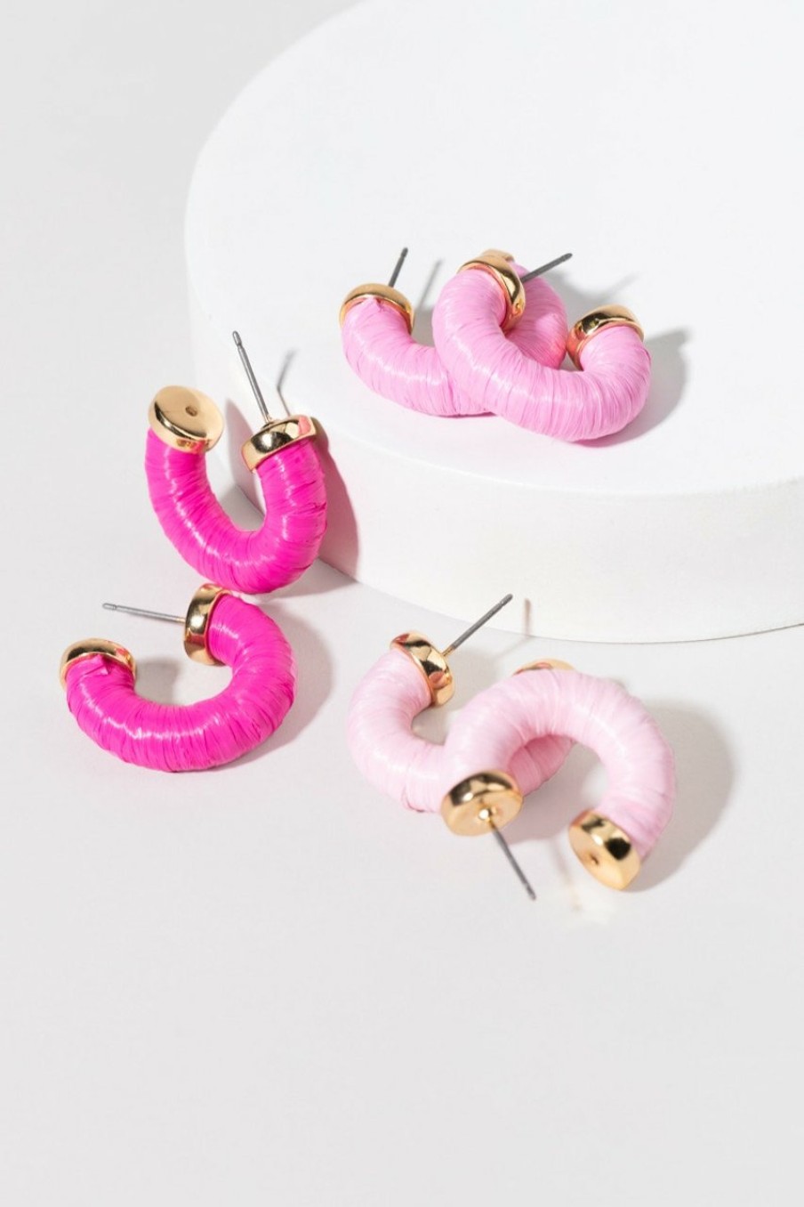 Francesca's Nora Raffia Hoop Earring Set Pink Earrings