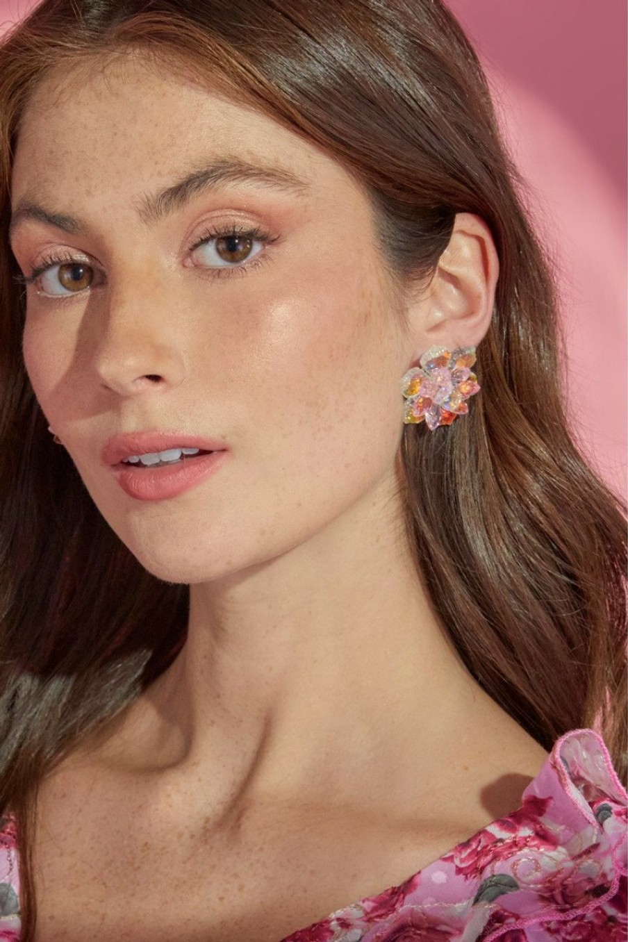 Francesca's Luxe Large Crystal Flower Stud Earrings Iridescent Earrings