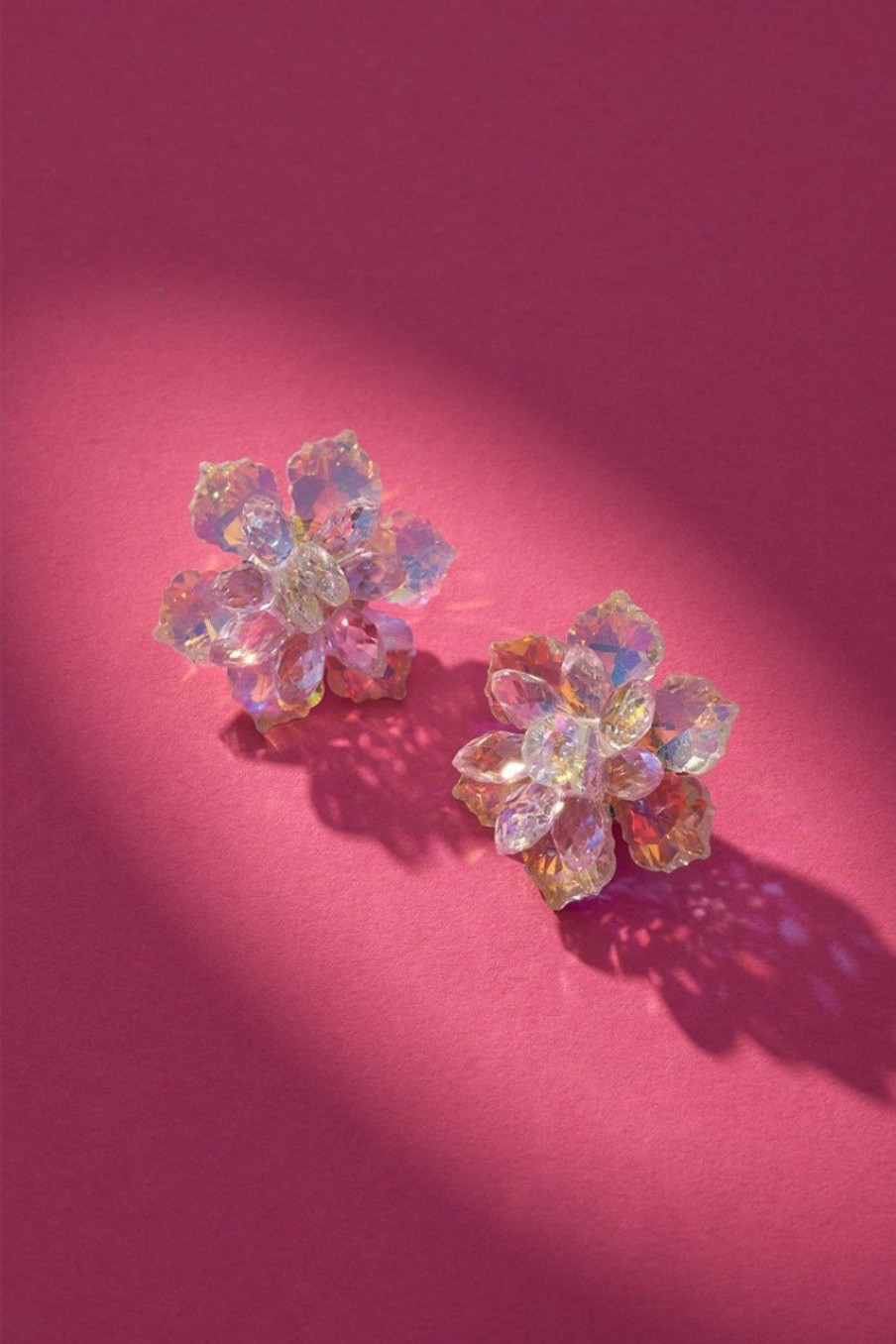 Francesca's Luxe Large Crystal Flower Stud Earrings Iridescent Earrings