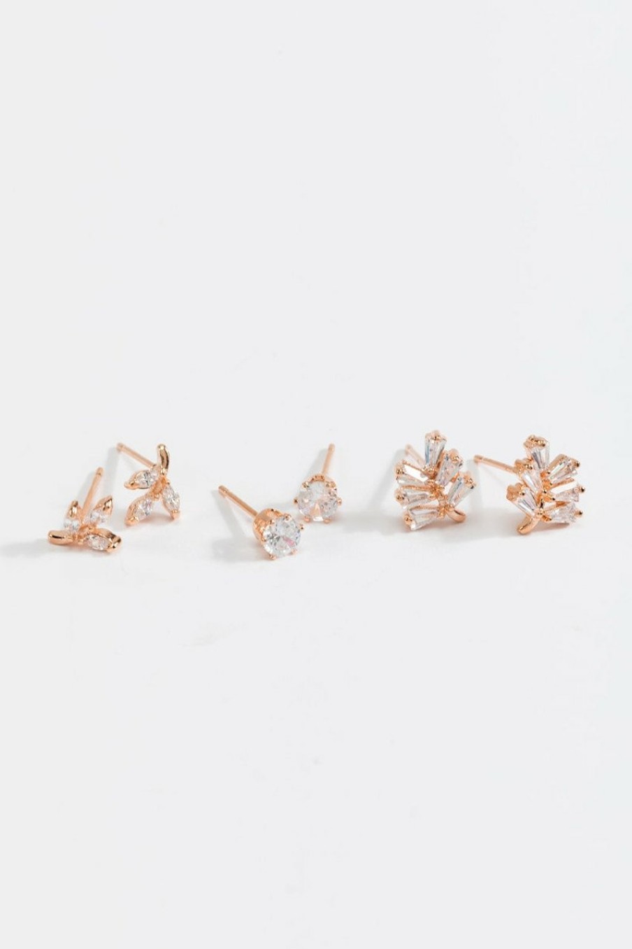 Francesca's Ava Cz Leaf Stud Set Rose Gold Earrings