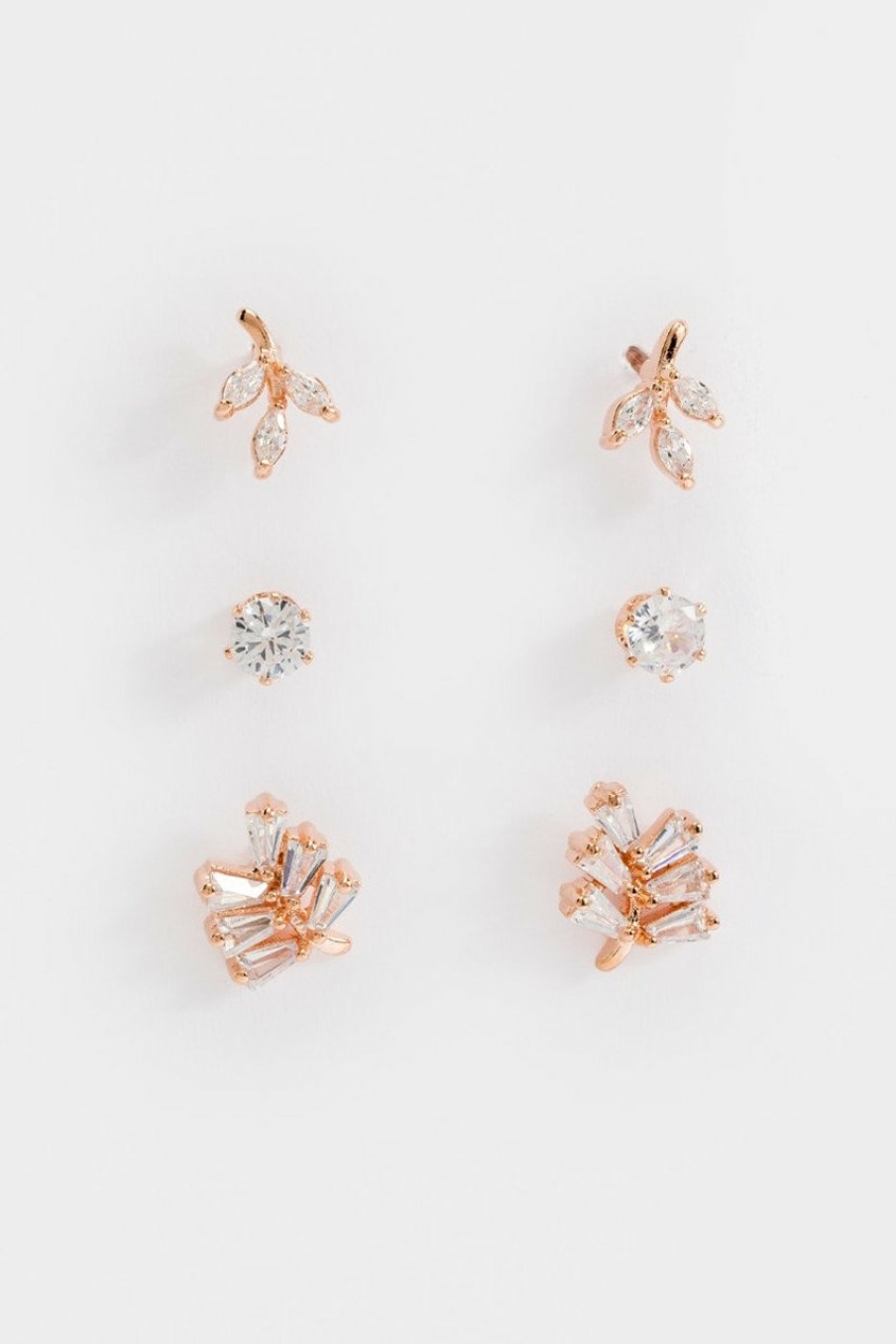 Francesca's Ava Cz Leaf Stud Set Rose Gold Earrings