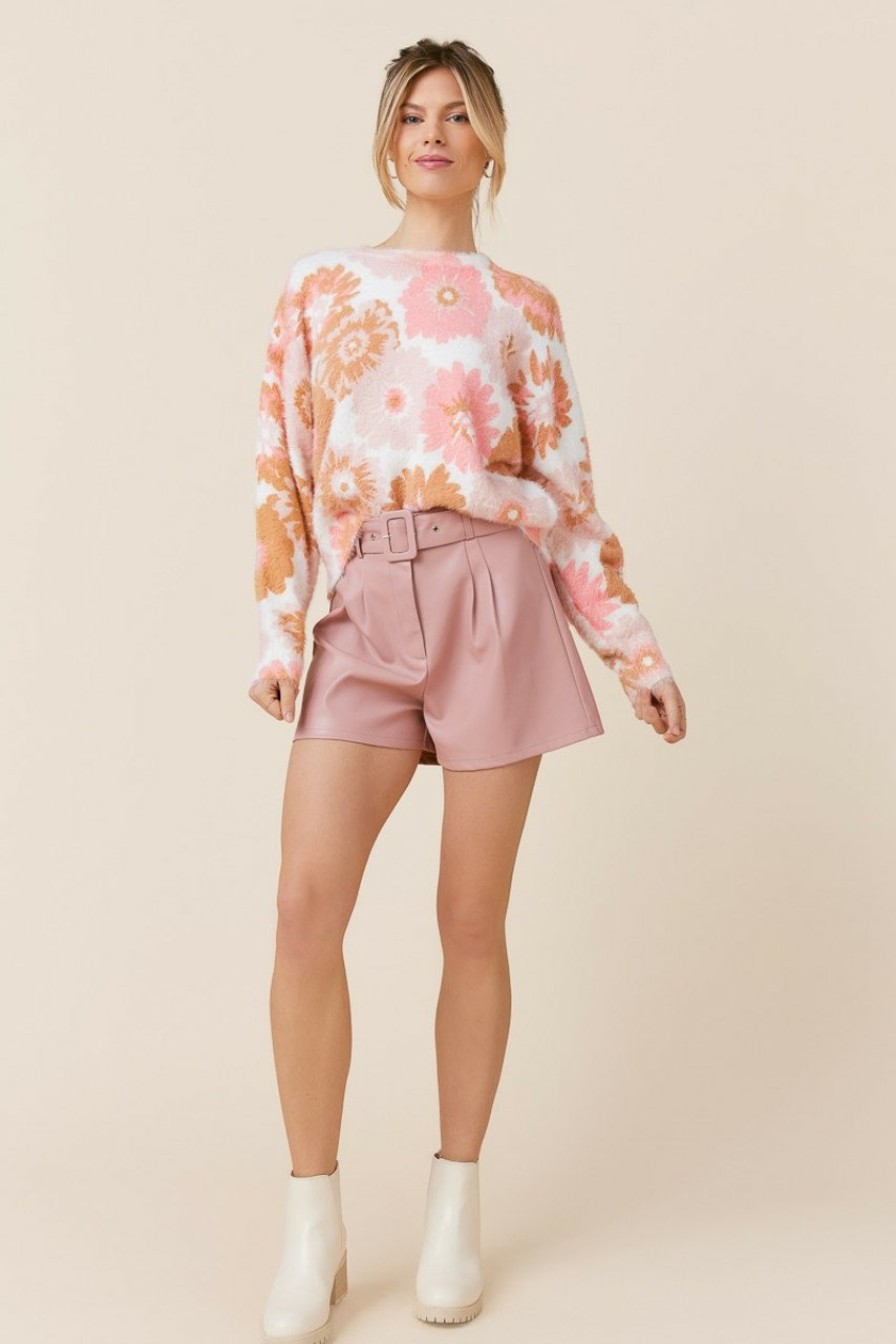 Francesca's Hannah Vegan Leather Belted Shorts Pink Shorts