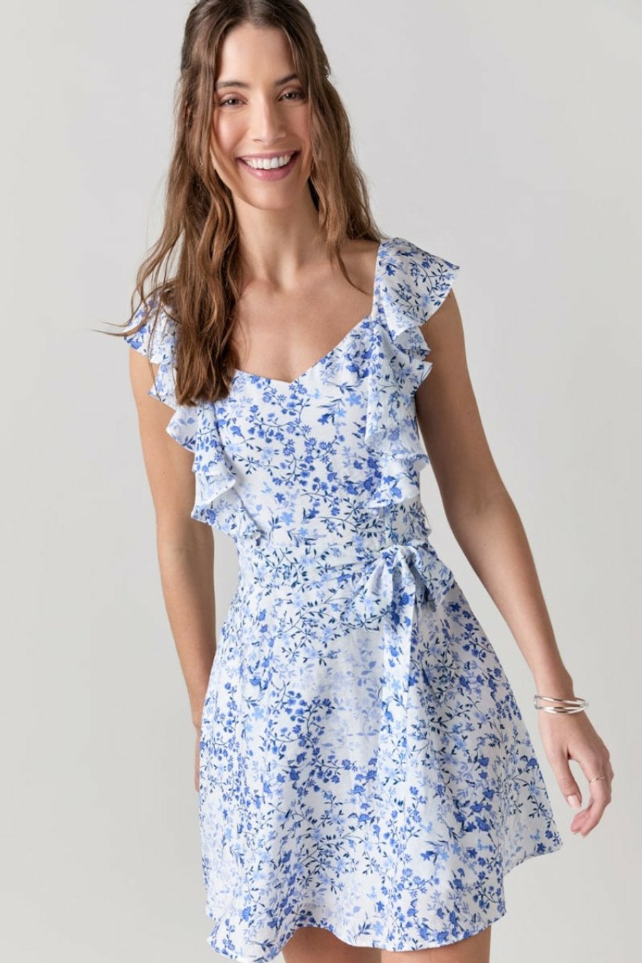 Francesca's Elianna Floral Flutter Dress White Dresses