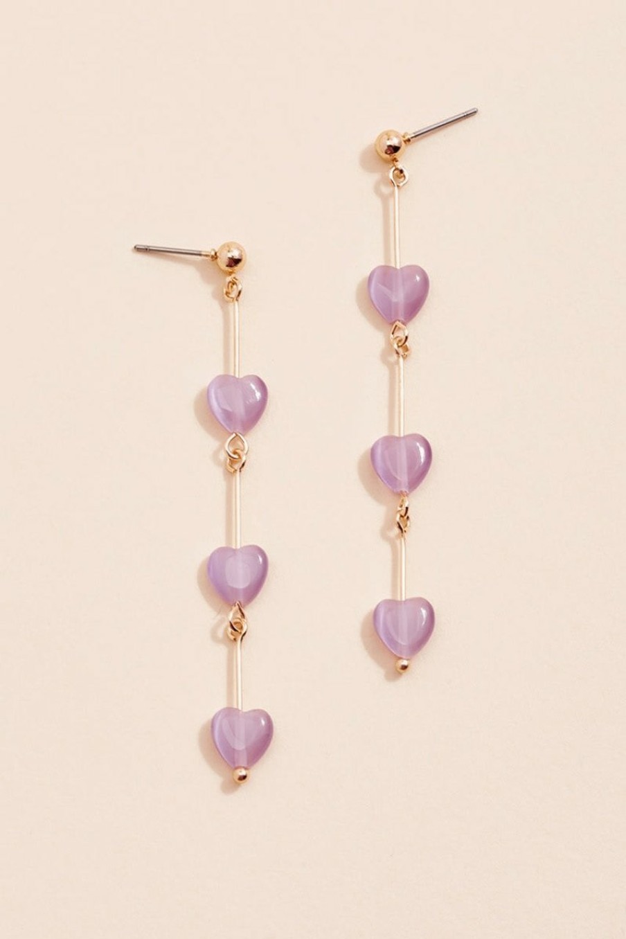 Francesca's Callie Cats Eye Heart Drop Earrings Purple Earrings