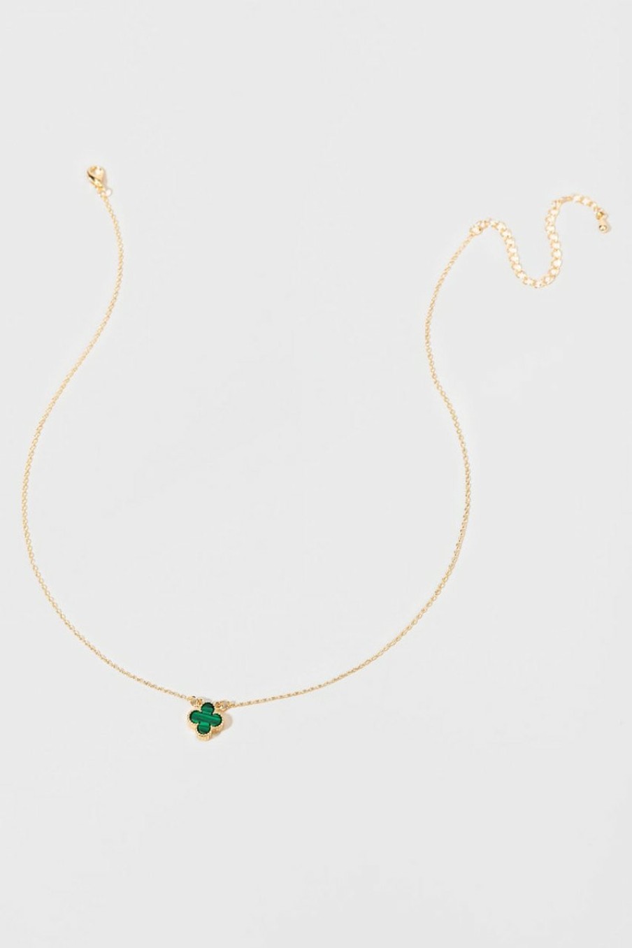 Francesca's Nina Crystal Clover Golden Necklace Green Necklaces