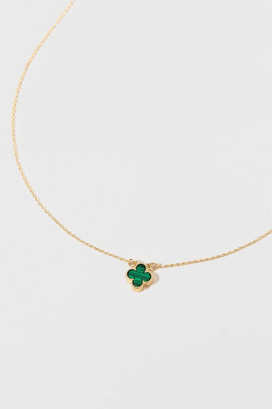 Francesca's Nina Crystal Clover Golden Necklace Green Necklaces