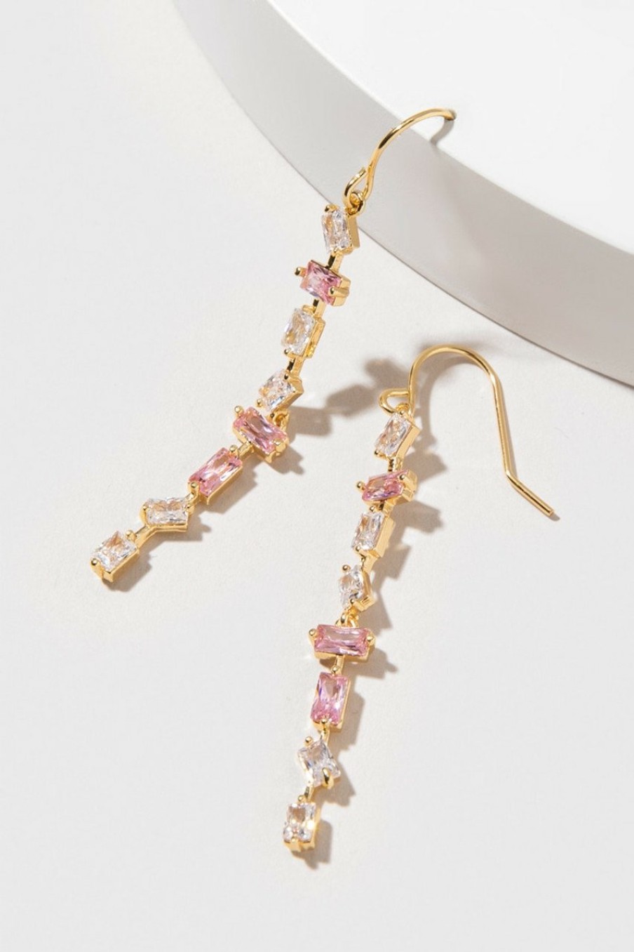 Francesca's Cecilia Falling Crystal Baguette Drop Earrings Pink Earrings