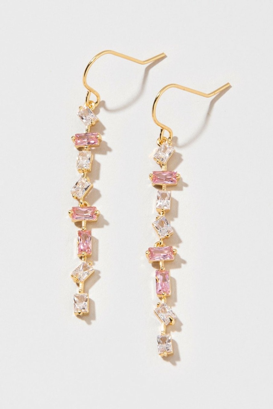 Francesca's Cecilia Falling Crystal Baguette Drop Earrings Pink Earrings