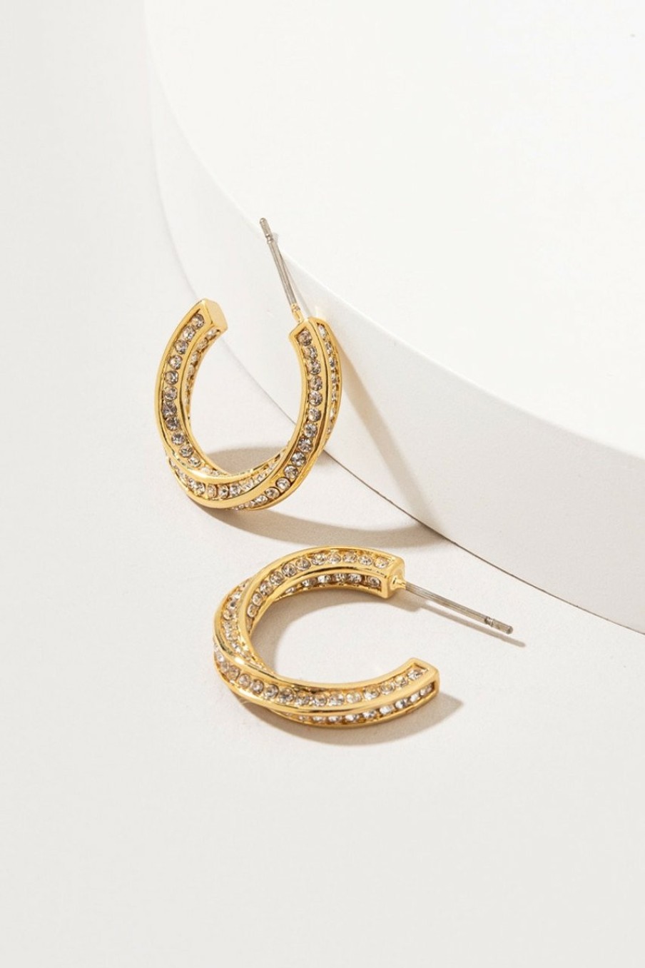 Francesca's Blake Cz Twisted Medium Hoop Earrings Crystal Earrings