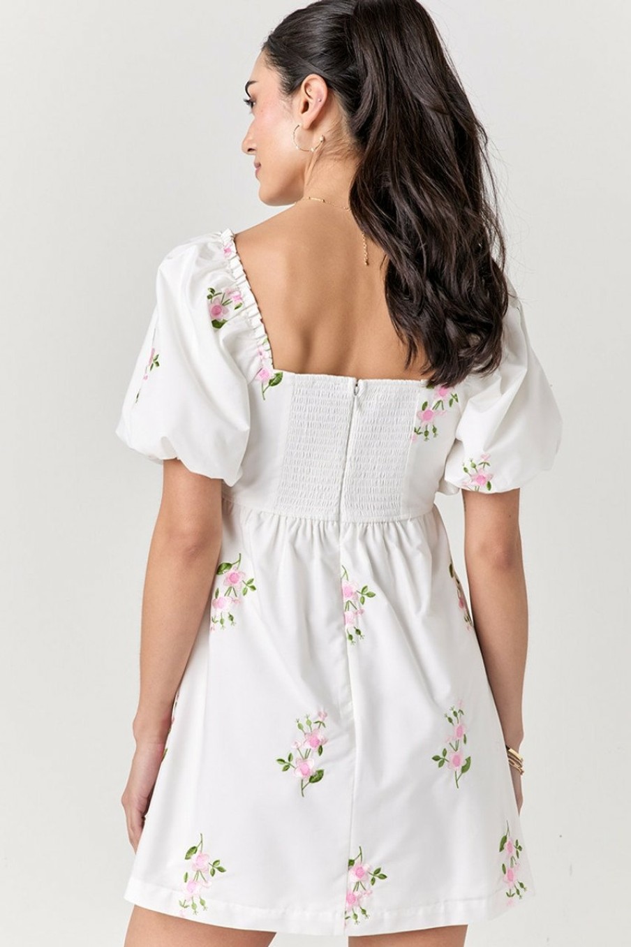 Francesca's Harriett Floral Embroidered Mini Dress White Dresses