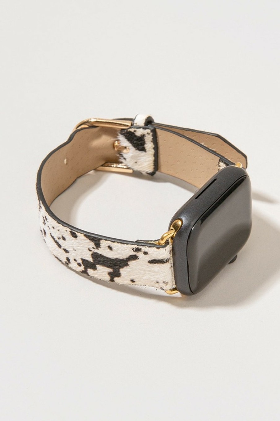 Francesca's Hayde Cow Print Smart Watch Band Black And White Bracelets