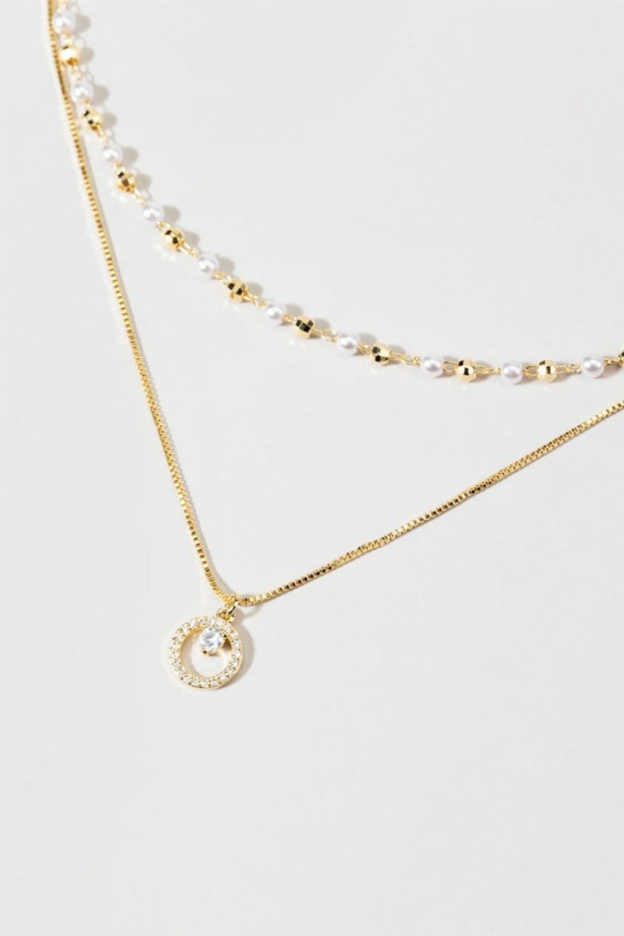 Francesca's Kimberly Layered Circle Pendant 14K Gold Dipped Necklace Pearl Necklaces