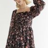 Francesca's Mary Floral A Line Smock Mini Dress Black Dresses