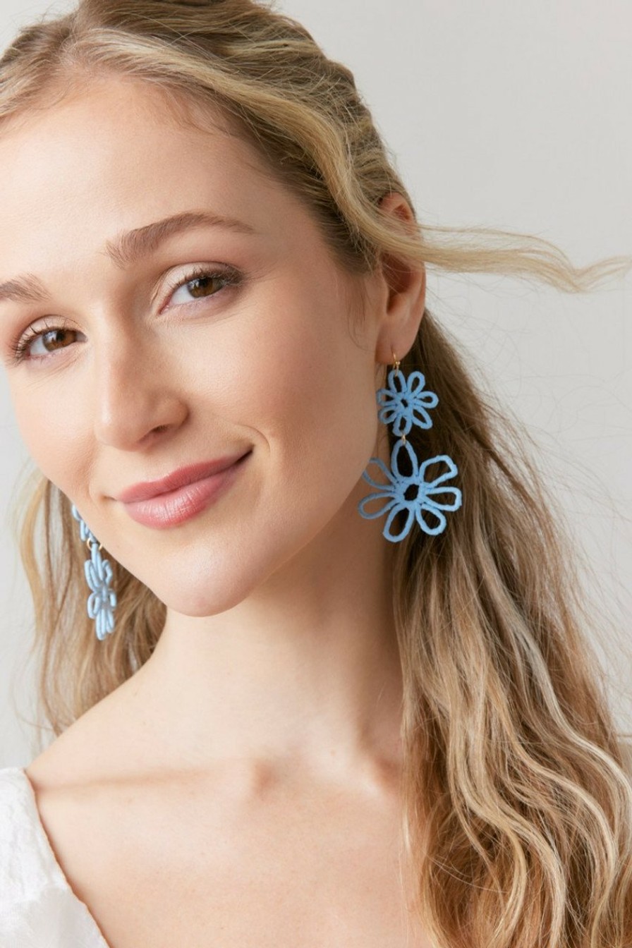 Francesca's Lynda Raffia Wrap Floral Drop Earrings Light Blue Earrings