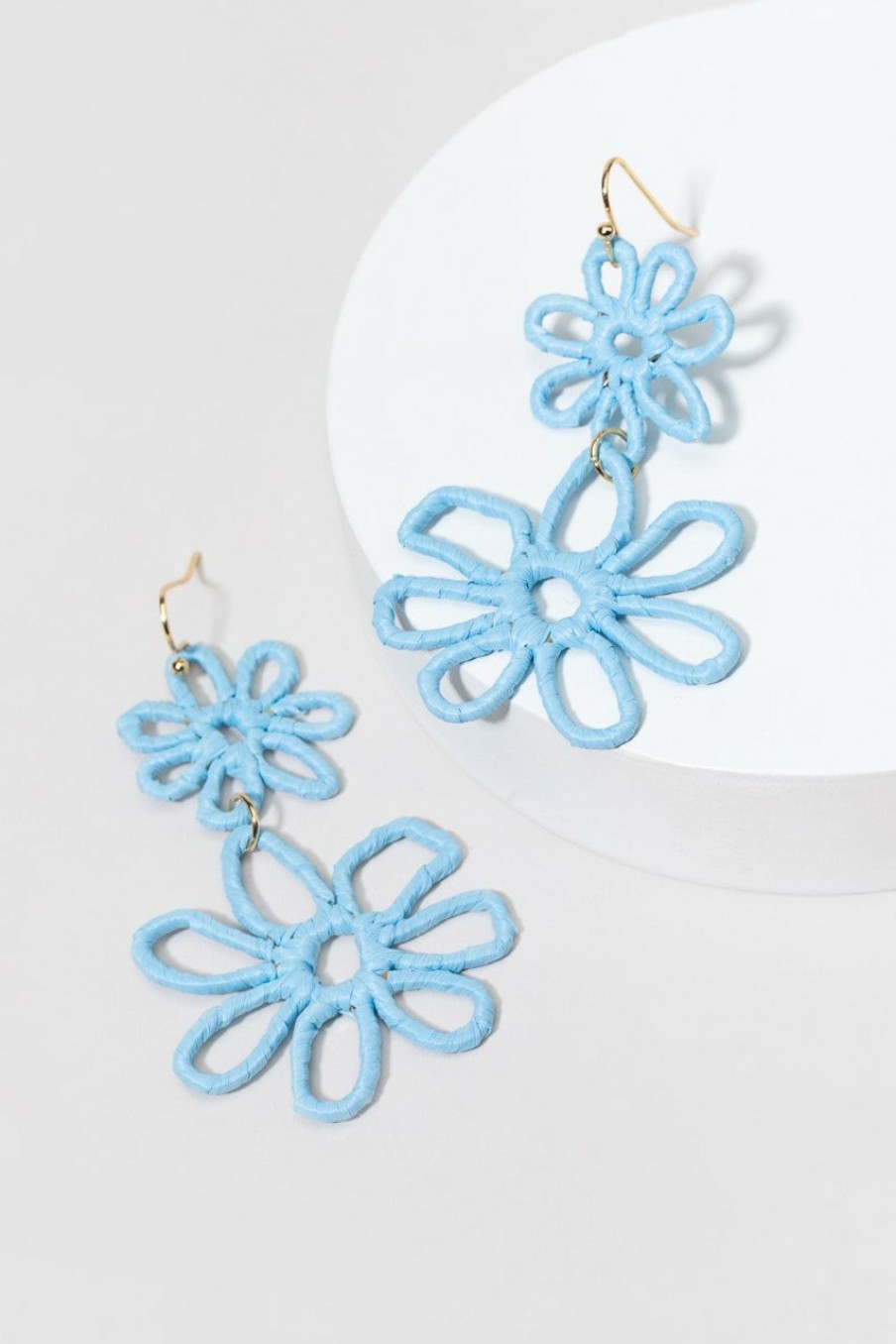 Francesca's Lynda Raffia Wrap Floral Drop Earrings Light Blue Earrings