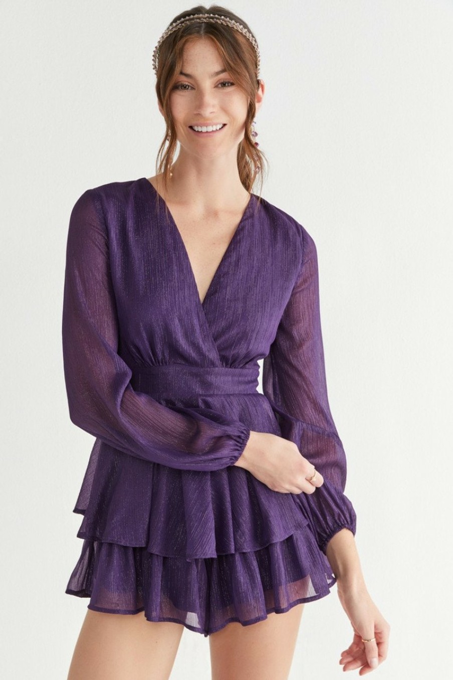 Francesca's Elaine Ruffle Skirt Romper Purple Dresses