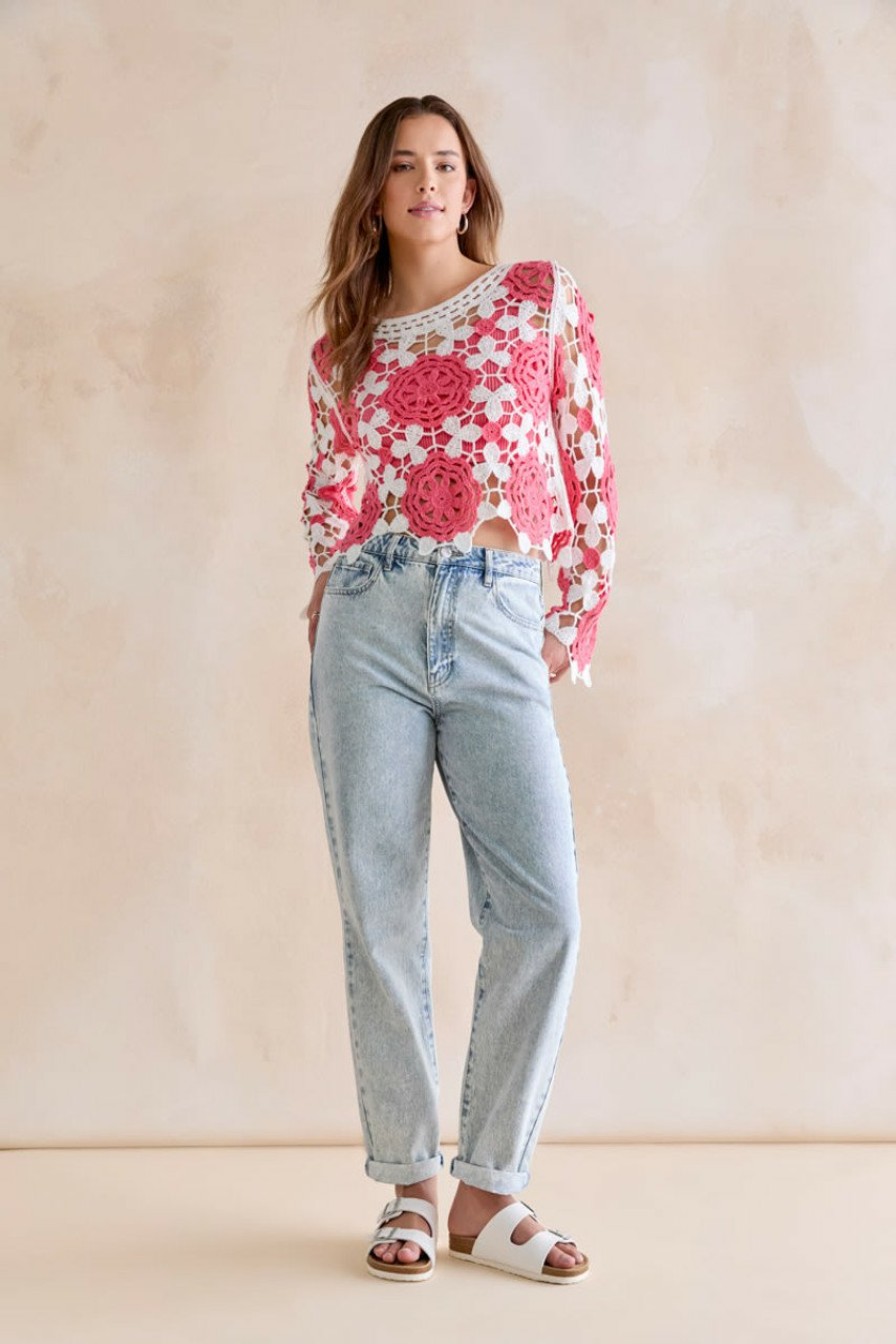 Francesca's Harper Heritage Rolled Cuff Mom Jeans Lite Jeans