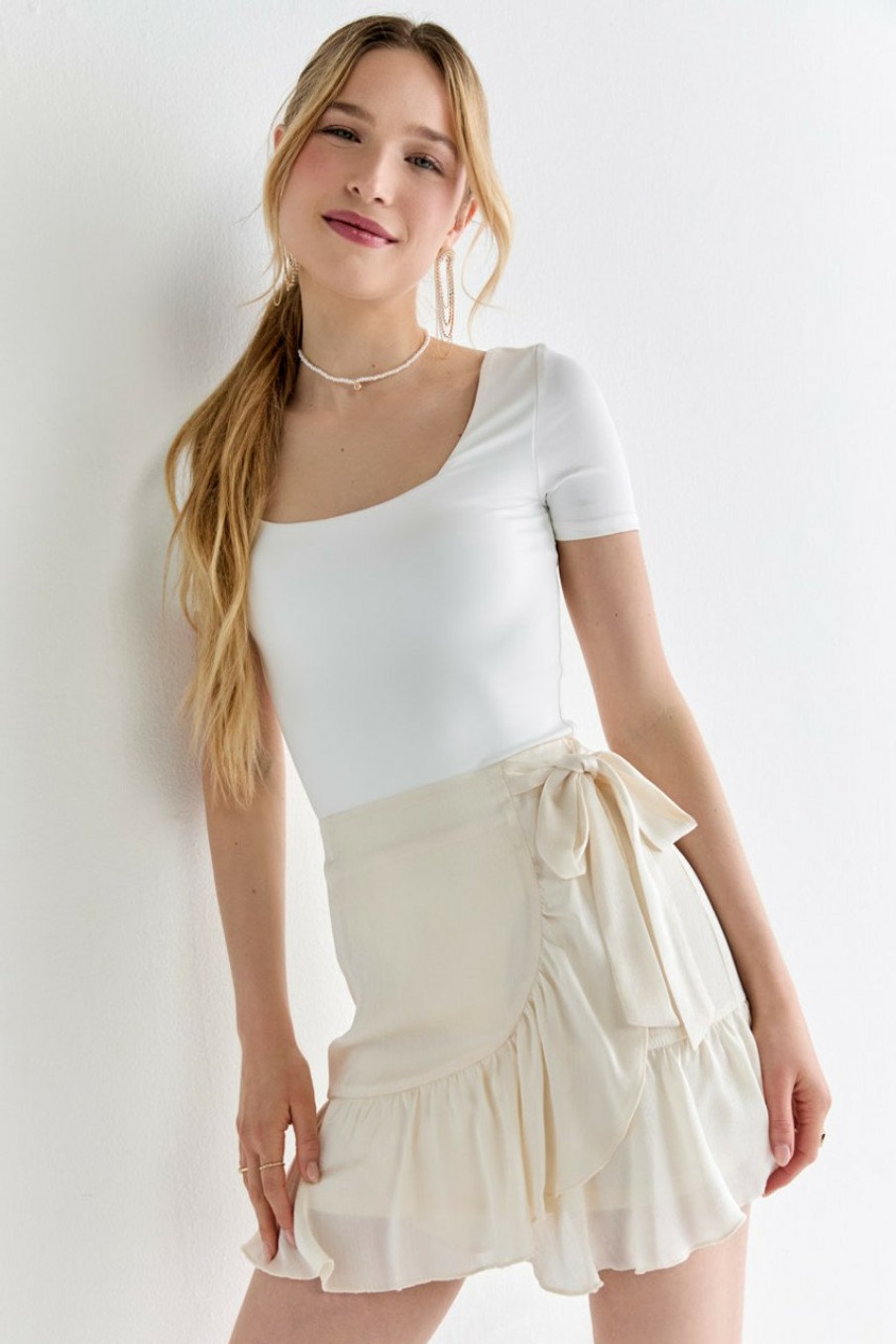 Francesca's Hannah Jacquard Mini Flippy Skirt Ivory Skirts