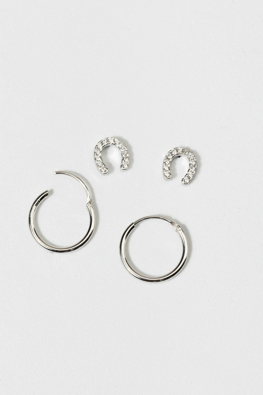 Francesca's Nina Cz Horseshoe Hoop Earring Set Silver Earrings