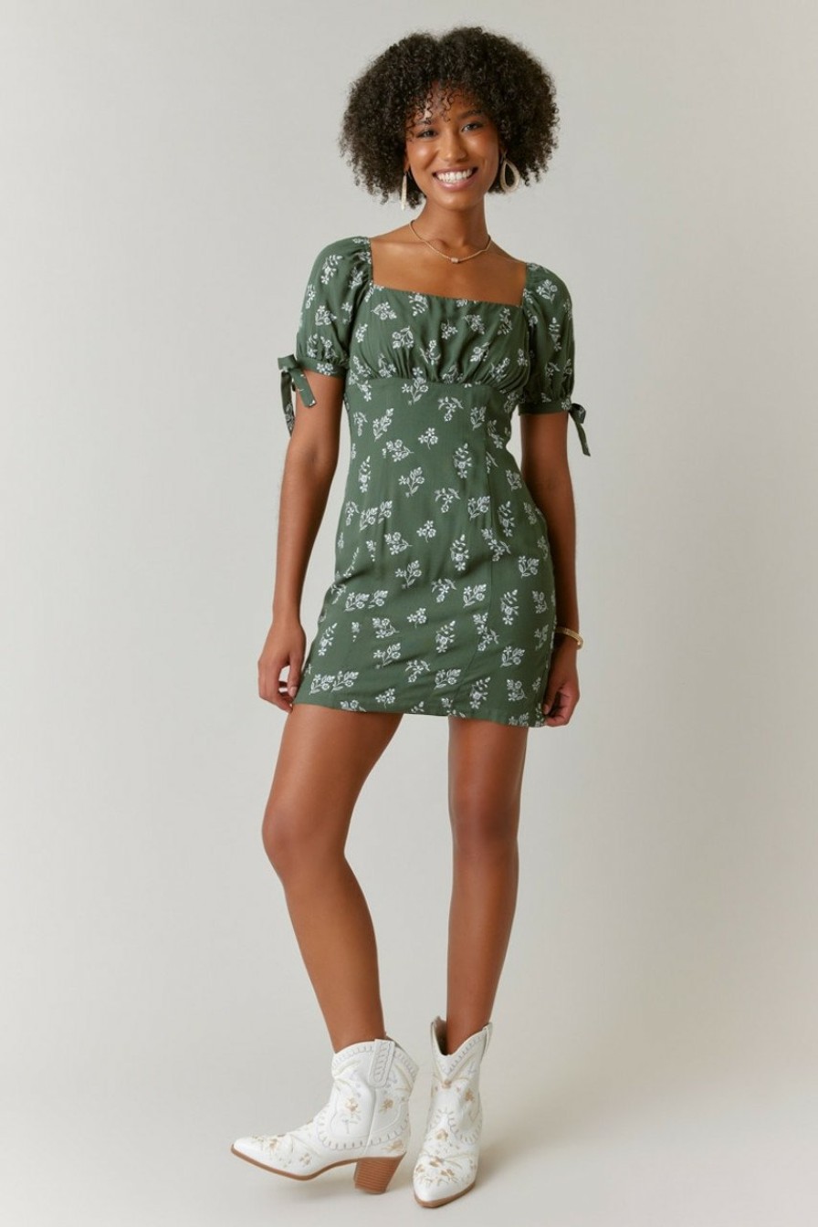 Francesca's Claire Embroidered Dress Olive Green Dresses