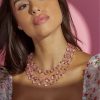 Francesca's Luxe Crystal Layered Statement Necklace Pink Earrings