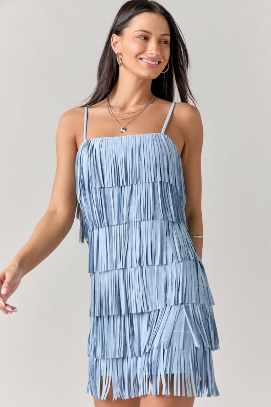 Francesca's Shannon Faux Suede Tiered Dress Chambray Dresses