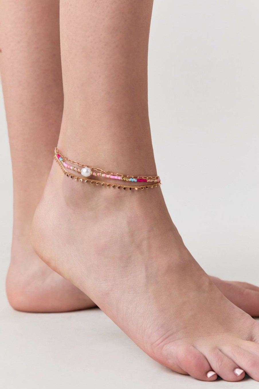 Francesca's Angelica Paperclip Bead And Pearl Anklet Pack Multi Anklets