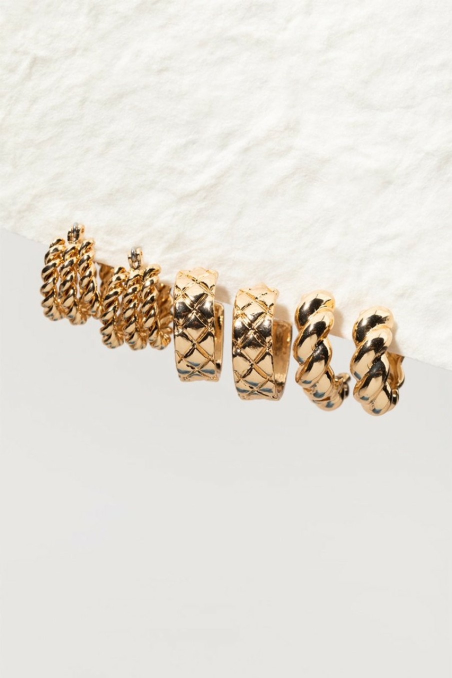 Francesca's Sabrina Textured Huggie Earring Set Gold Earrings