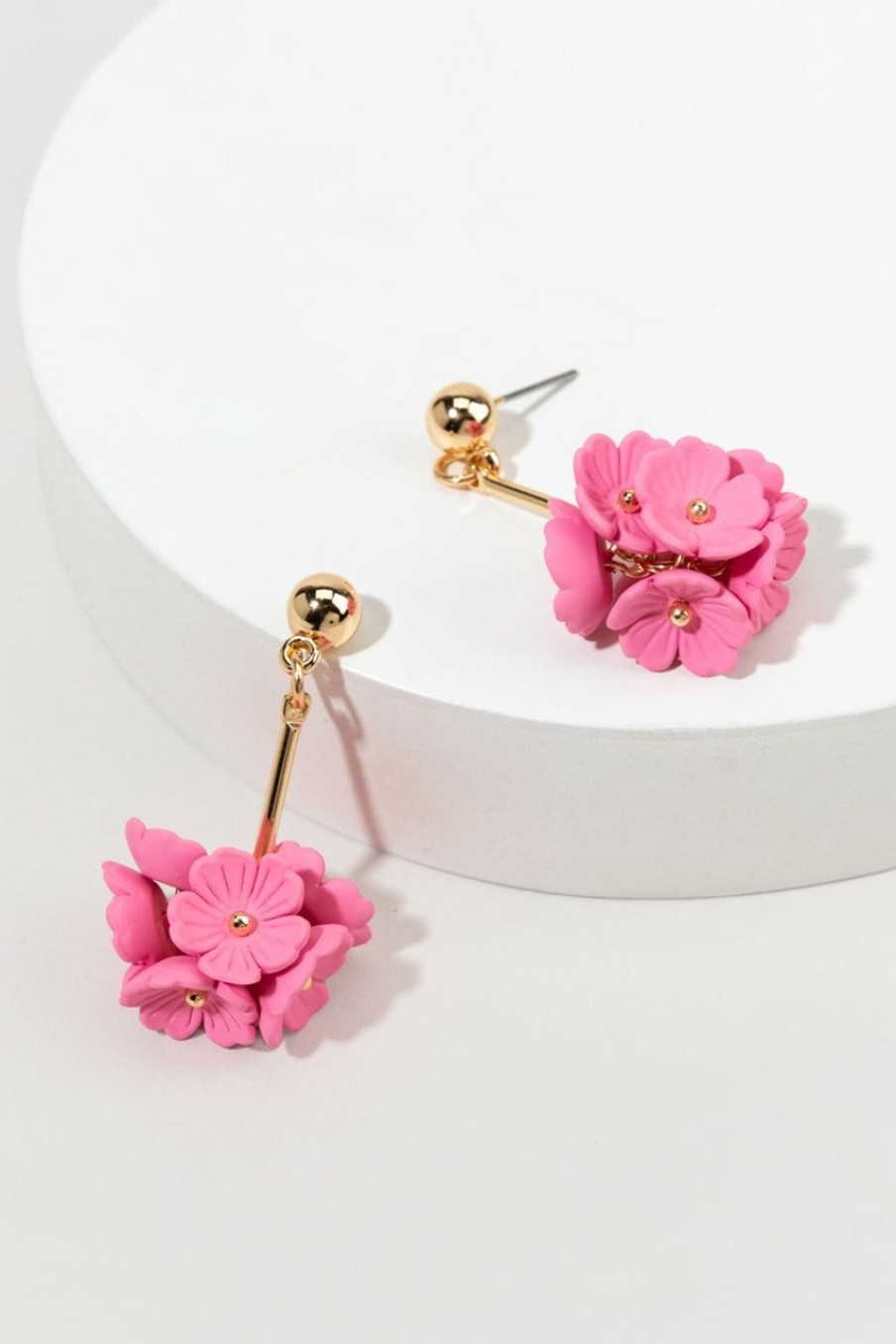 Francesca's Brandy Painted Metal Flower Drop Earrings Pink Earrings