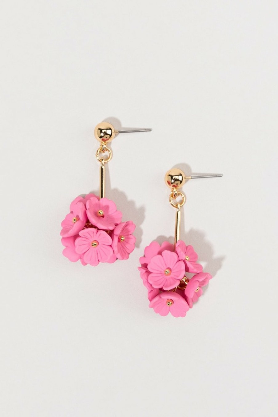 Francesca's Brandy Painted Metal Flower Drop Earrings Pink Earrings