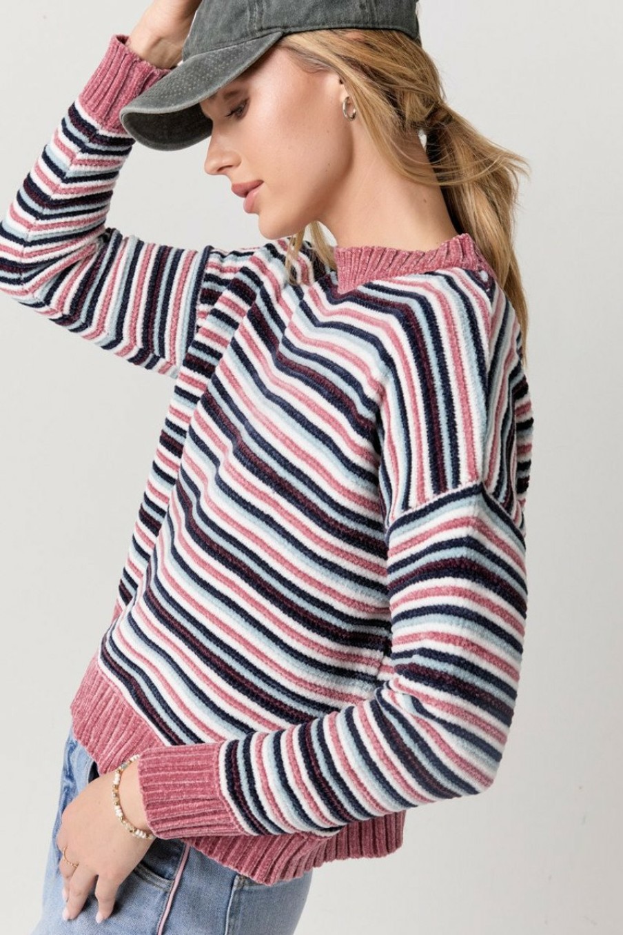 Francesca's Veronica Stripe Pullover Multi Tops