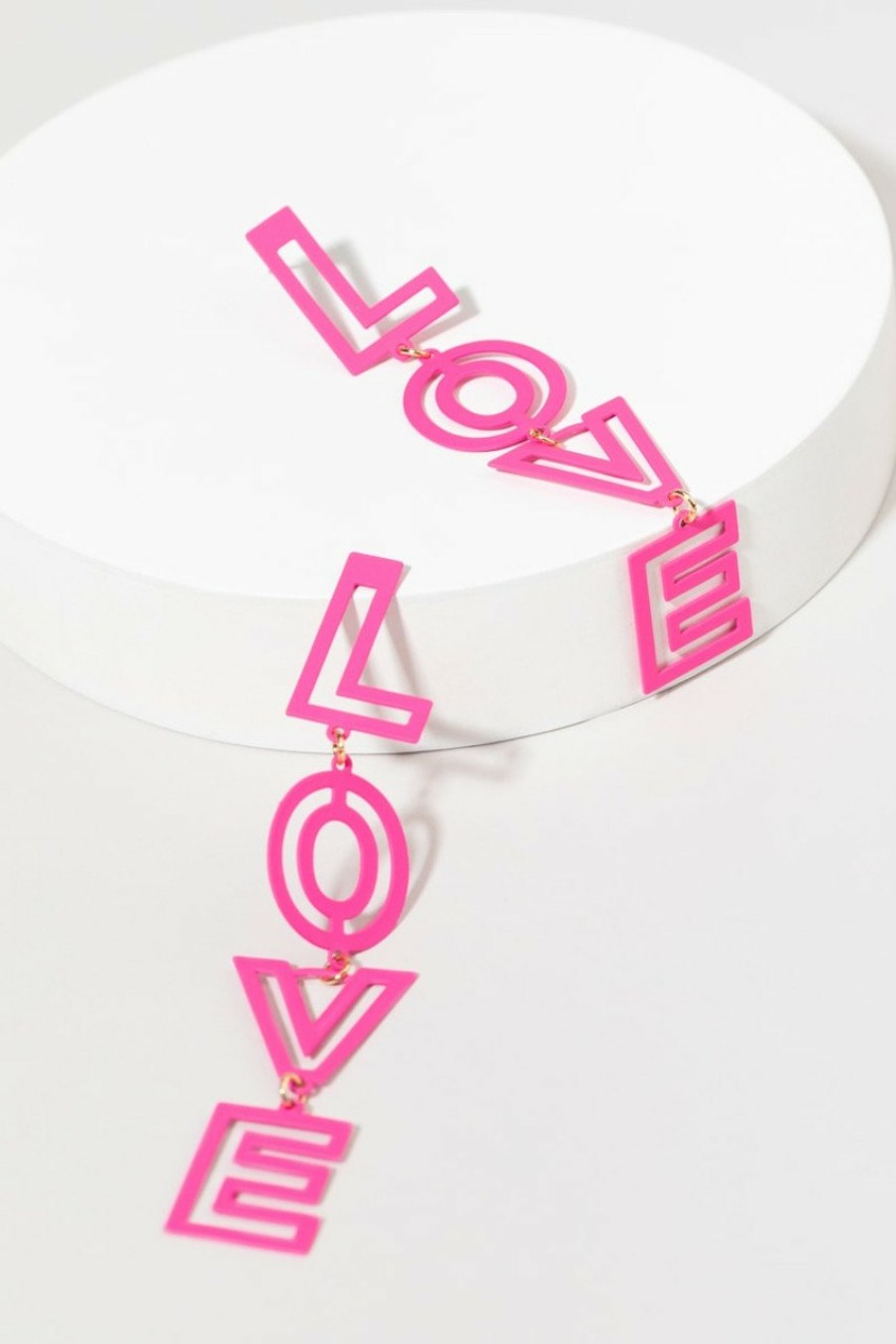 Francesca's Love Bold Letter Outline Chandelier Earrings Fuchsia Earrings