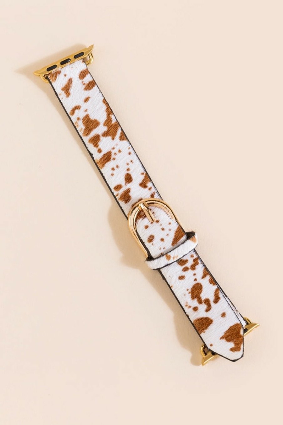 Francesca's Amy Cow Print Leather Watch Band Brown Bracelets