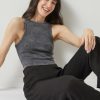 Francesca's Patricia Acid Washed Tank Top Black Tops