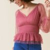 Francesca's Shelly Tulle Smock Peplum Waisted Top Mauve Tops