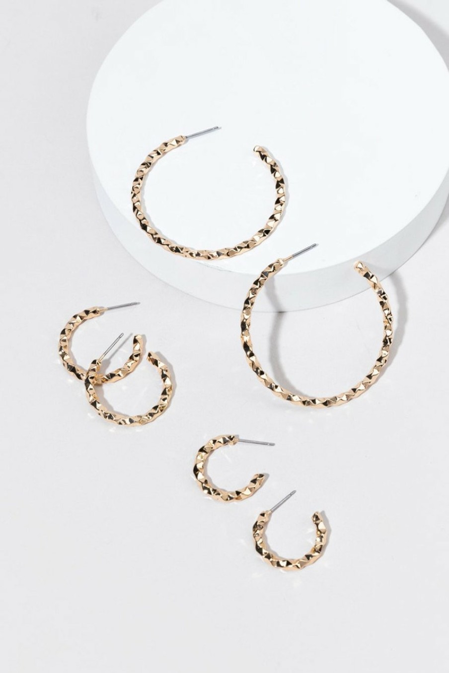 Francesca's Brooke Textured Hoop Earring Set Gold Earrings