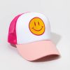 Francesca's Jenna Smiley Icon Washed Trucker Hat Blush Hats