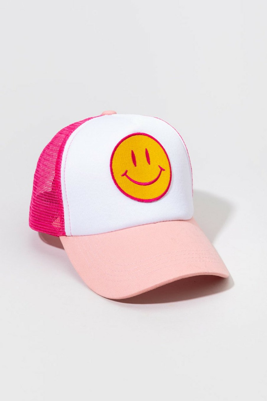 Francesca's Jenna Smiley Icon Washed Trucker Hat Blush Hats