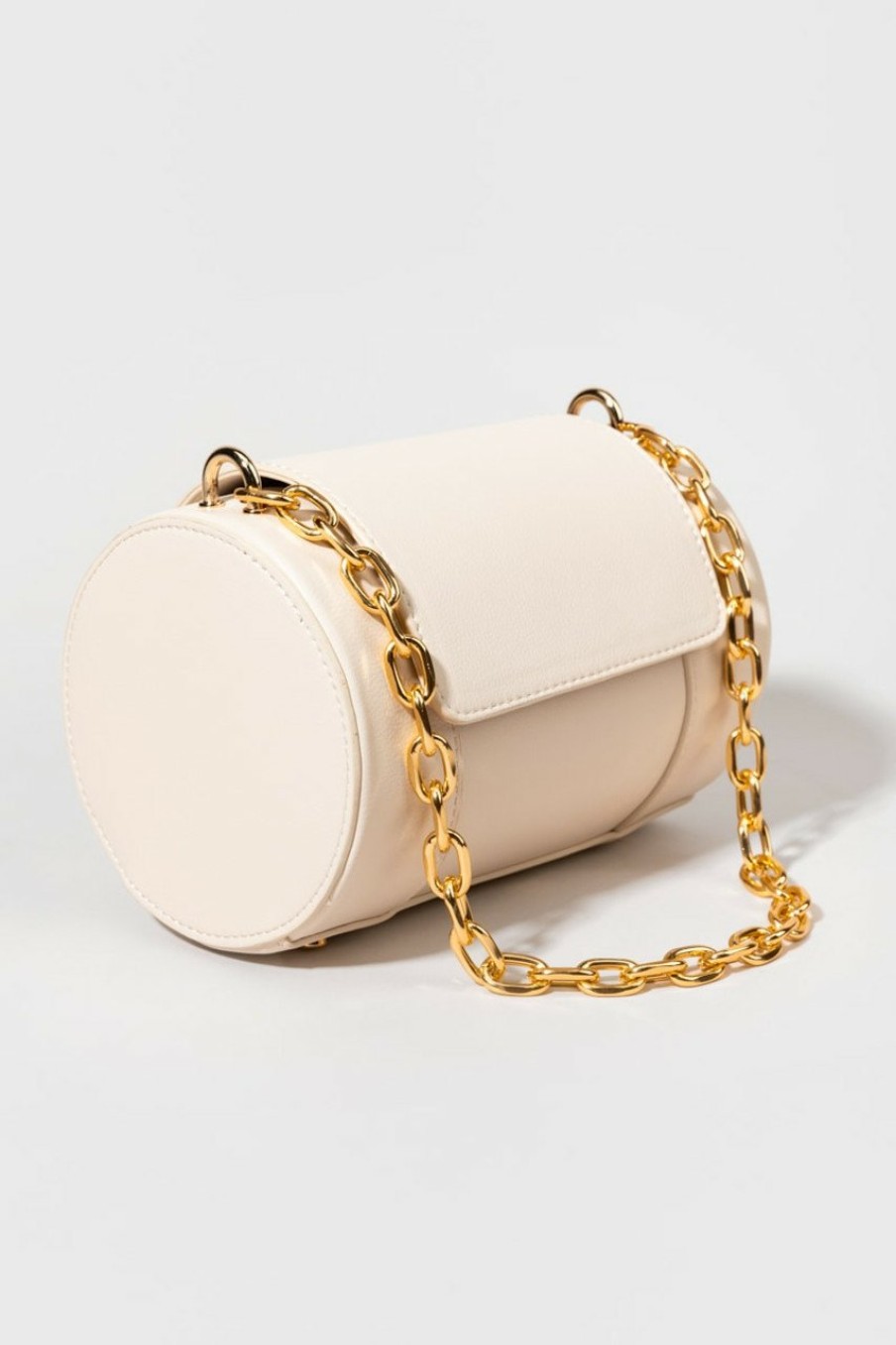 Francesca's Alisha Gold Chain Round Satchel Ivory Bags & Wallets