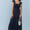 Francesca's Vickie Lace Tiered Maxi Dress Navy Dresses