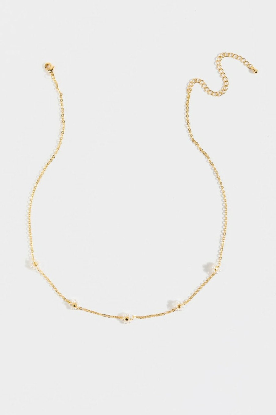 Francesca's Leah Floral Station Necklace Pearl Necklaces