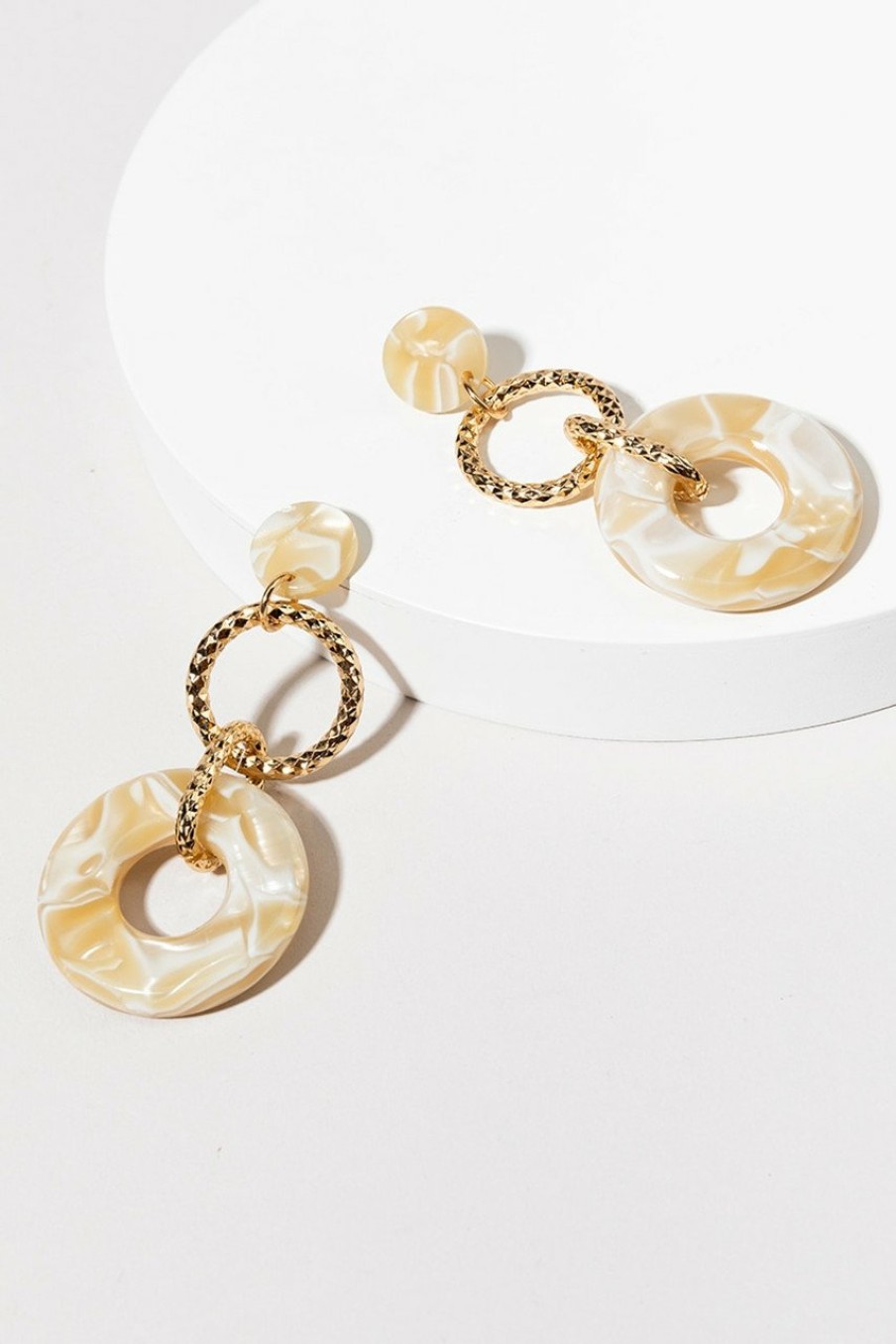 Francesca's Ramona Gold And Resin Circle Chandelier Earrings Ivory Earrings