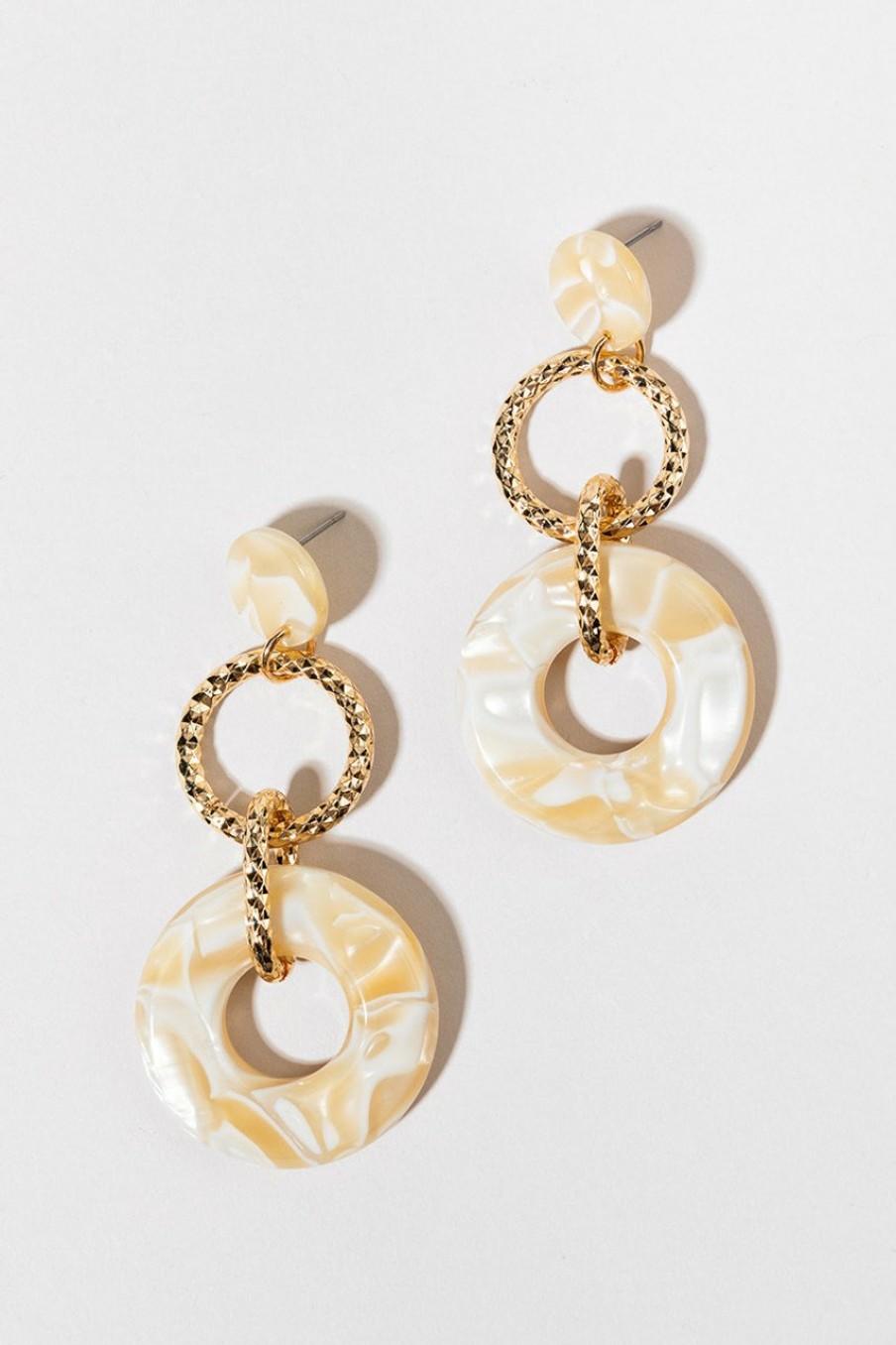 Francesca's Ramona Gold And Resin Circle Chandelier Earrings Ivory Earrings