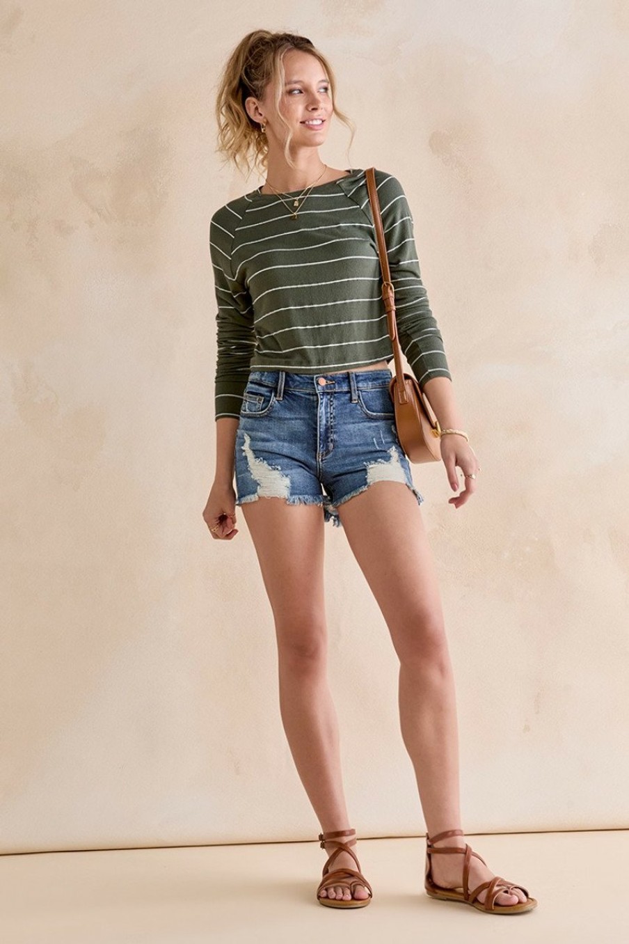 Francesca's Pepper Distressed Denim Shorts Dark Shorts