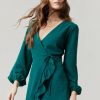 Francesca's Lydia Clip Dot Wrap Mini Dress Green Dresses