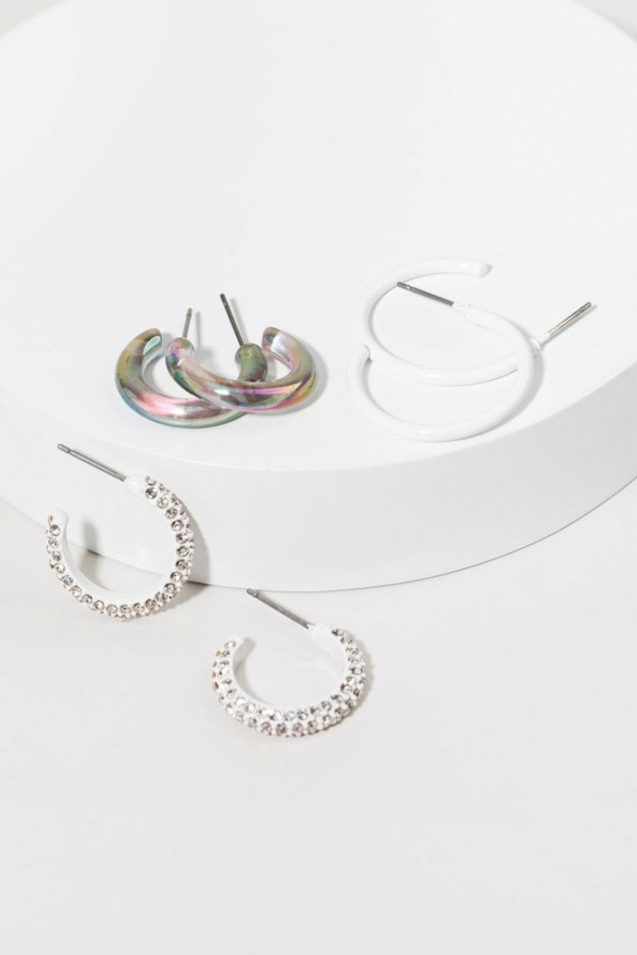 Francesca's Alyssa Three Pack Hoop Earring Set White Earrings